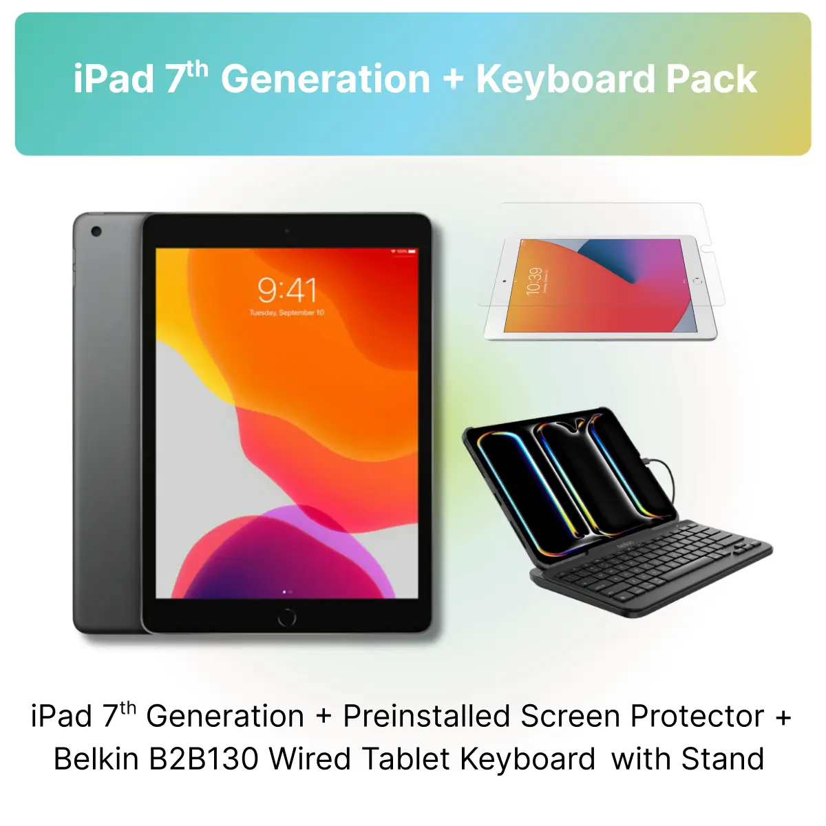 Refurbished iPad 7th Gen (WiFi) + Belkin Keyboard (Lightning Connector) - Good Condition with 1-Year Warranty by Plug