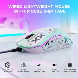 M5 RGB lightweight wired gaming mouse, 12000 DPI, 6 programmed buttons, 65G honeycomb shell, ultralight ultraweave cable, Pixart 3325 optical sensor