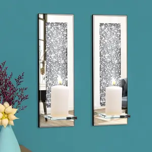Crush  Wall Candle Holder Set of 2, Rectangle  Mirrored Candle Sconces,  Wall Decoration for Living Room,Dining Room & Bedroom