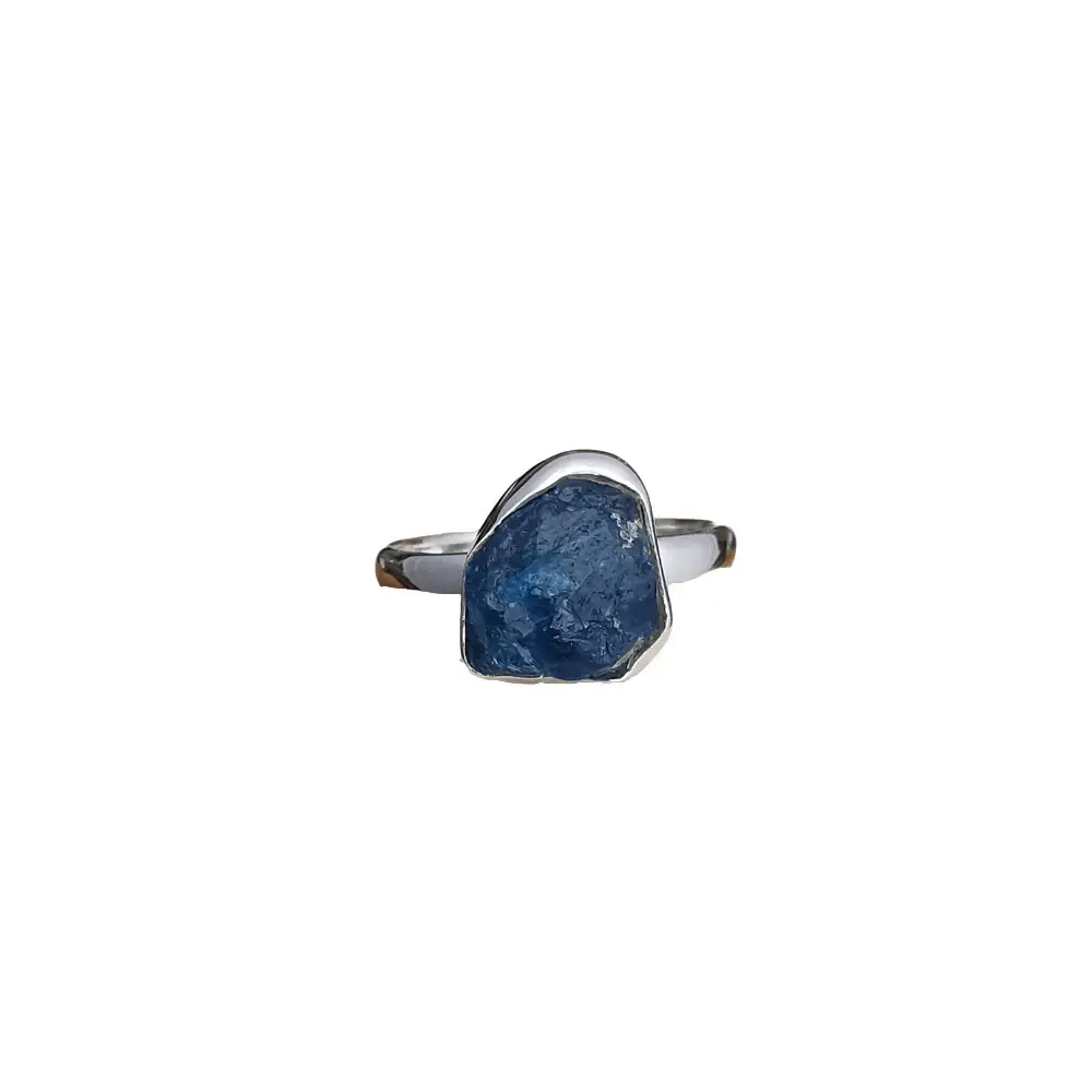 Raw Blue Sapphire Sterling Silver Ring – Size 6