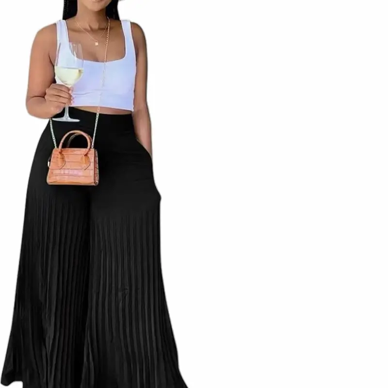 Women's High-Waisted Chiffon, Loose, Pleated Wide-Leg Palazzo Pants