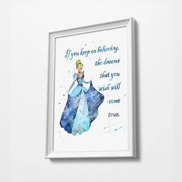 Cinderella Quote Princess Prints Watercolor Art Poster - Perfect Gift For Nursery Decor