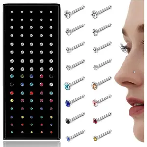 LOLIAS 80-160Pcs Nose Rings Studs for Women Men - Straight or L Shaped Surgical Stainless Steel Small Nose Studs Pin - Hypoallergenic 20G 22G Tiny Nose Piercing Jewelry 1.5/2/2.5/3 mm CZ