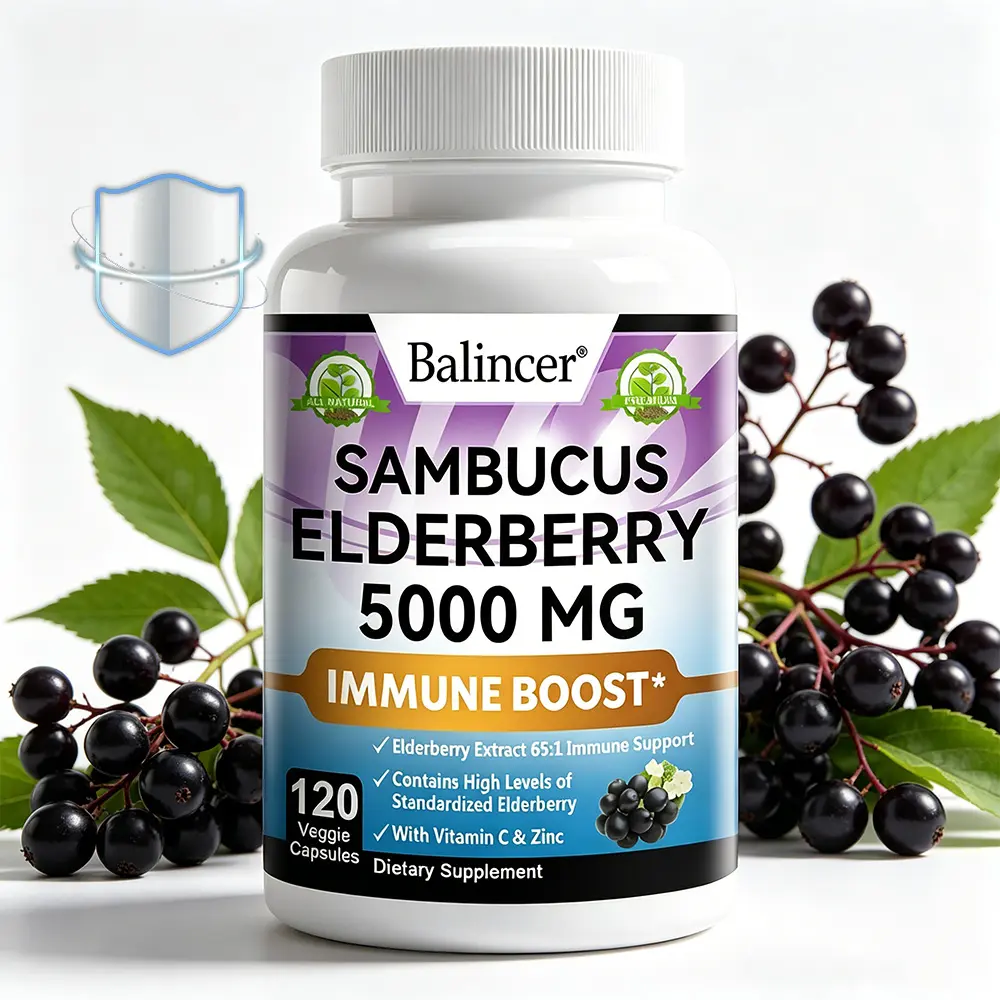 Balincer Sambucus Elderberry 5000mg Extract Veggie Capsules - 120 Count, with Vitamin C & Zinc for Year-Round Immune Support