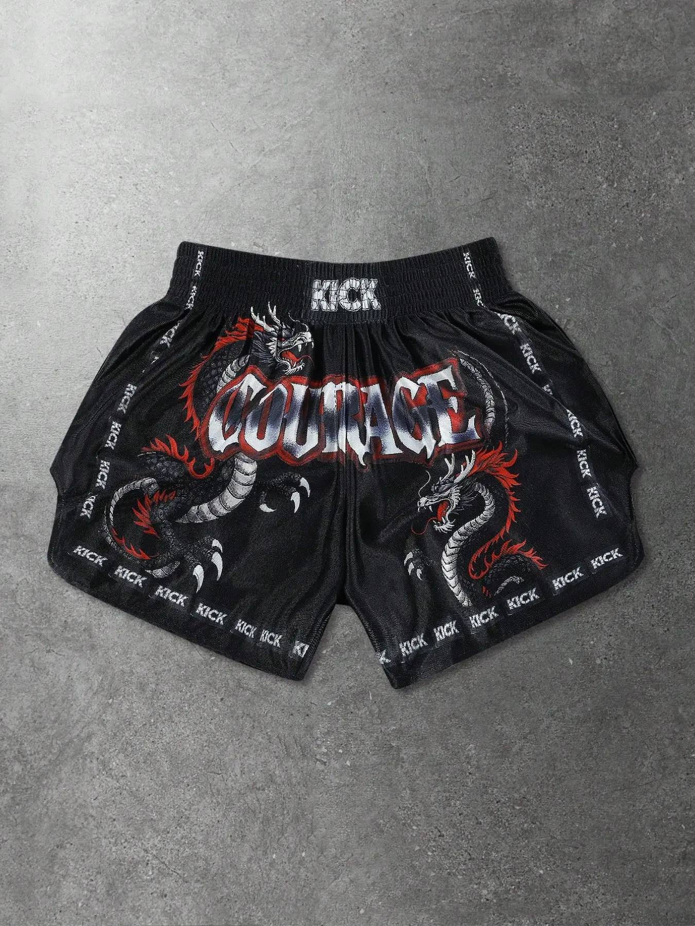 Men's Muay Thai Kickboxing Shorts Courage Dragon Print Breathable Quick Dry Elastic Waist Training Fight Shorts for MMA Sparring Martial Arts Workout Gym Streetwear Sports Shorts Breathable Fitted Shorts