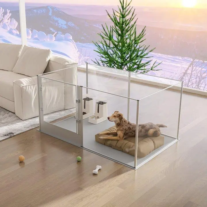 Bingopaw 6 panels 31.5" H Acrylic Dog Playpen: Indoor Clear Acrylic Pet Whelping Pen Box Dog Playpen with Waterproof Pad for Dogs, Rabbits, Guinea Pig, Clear Transparent Playpen Puppy Exercise Pen Portable Puppy Pen