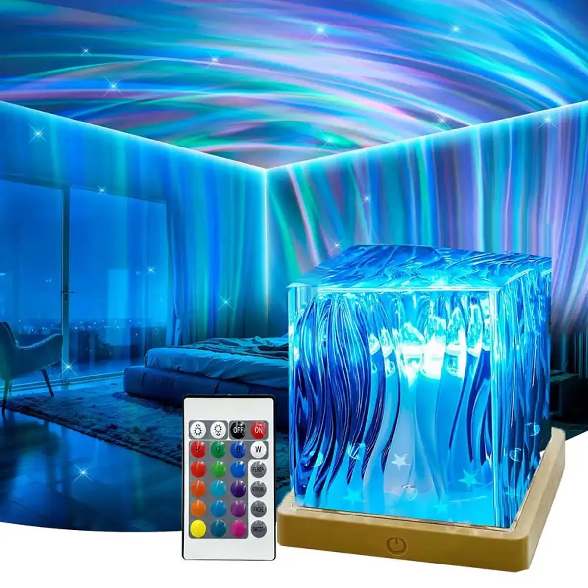 USB Aurora Projection Lamp 16-color LED Aurora Crystal Table Lamp with Remote Control Touch-sensitive Lamp for Home Decoration