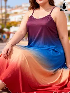 Spring Summer Plus Size Women's Dress Sleeveless Spaghetti Strap Elegant Vacation Gradient Print Ombre Slip Nightgown for Home & Outdoor Wear