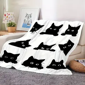 Black Cat Fluffy Blanket - Soft, Air Conditioning Throw for Home, Office, Outdoor, Camping, Travel