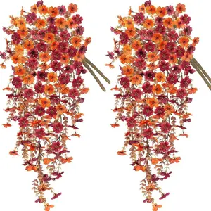 4-Pack Artificial Faux Flower Wall Hangings, Orchid Petals, Fall Decoration, Wine, Garden, Courtyard, Thanksgiving, Harvest Festival