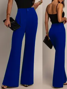 Women's Elegant Straight Leg Flare Pants, Casual Lounge Pant, Daily Wear, Fitted Design, Plain Pattern, All Seasons, Commuter Style