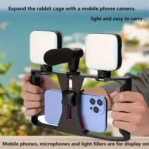 Universal handheld mobile phone stabilizer, Gimbal, Smartphone, rotating pan-tilt bracket, dual-hand grip anti-shake, video and photo shooting support frame with three cold shoe expansion ports and multiple 1/4-inch expansion interfaces, Camera Mount