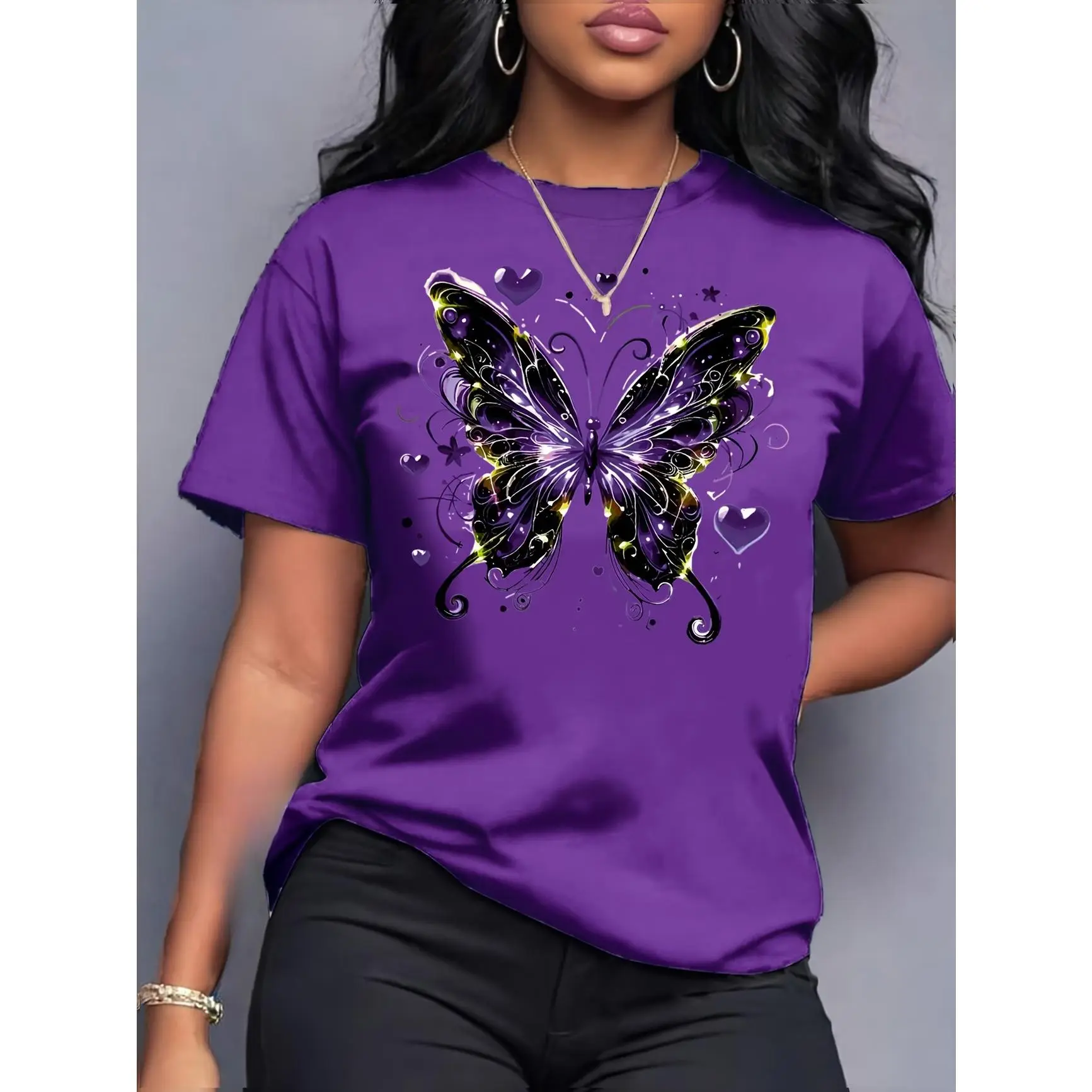 Women's Bow Graphic Cotton Fabric T-Shirt - Cute Butterfly Print Crew Neck, Soft Lightweight Comfortable Oversized Tee, Perfect Valentine's Day Gift for Lady (Spring Fall Wear),clothes for back to school,first day of school outfits