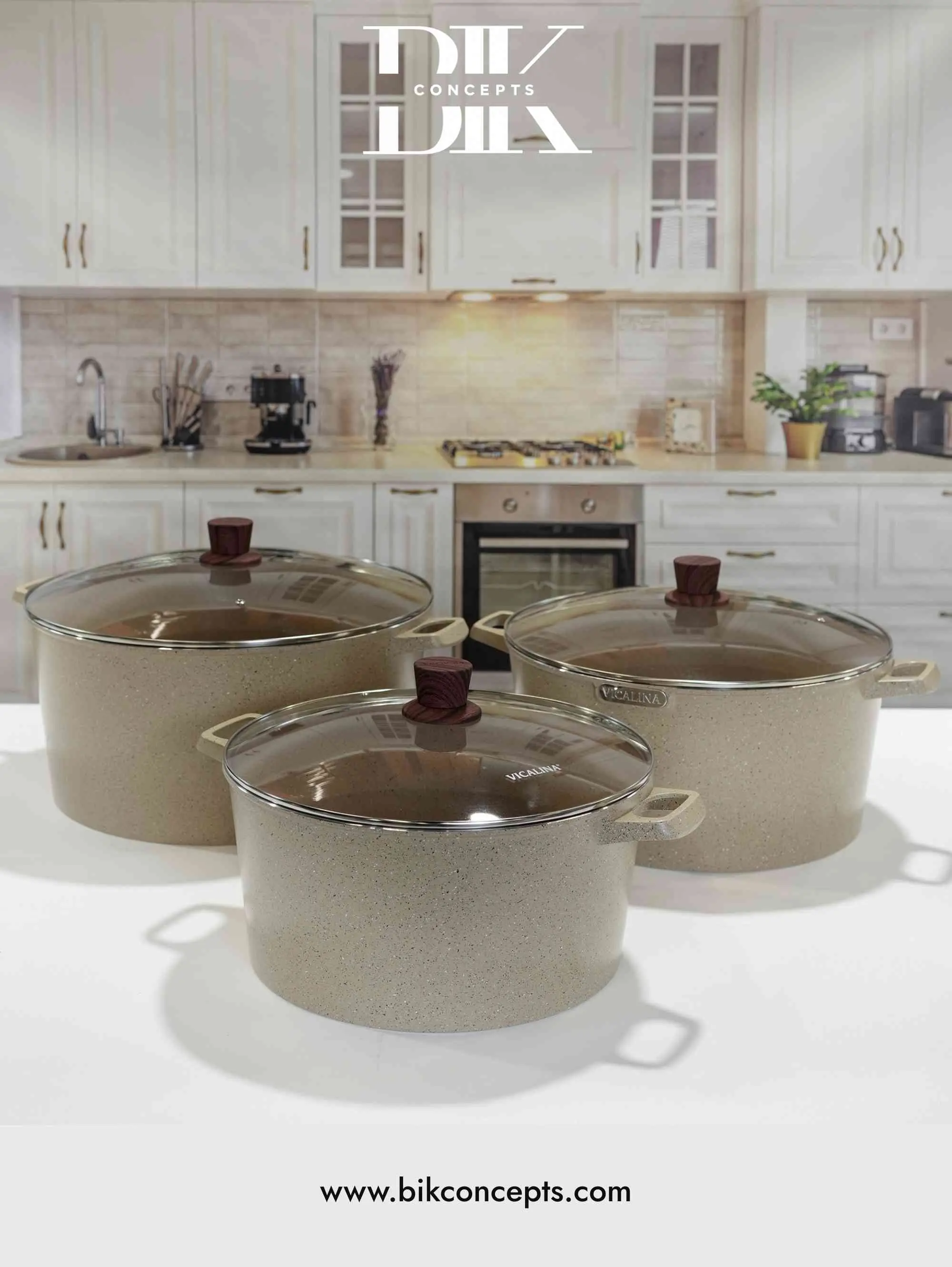 6-Pc Heavy-Duty Aluminum Sandstone Speckle Casserole Pot Set, Kitchen Cookware with Glass Lids and Handles