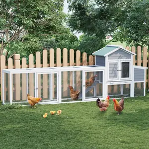 Large Chicken Cage with Waterproof & UV-Resistant Roof, 122" Wooden Chicken Coop with Nesting Box, Sliding Tray & Ramp, Hen House Poultry Cage for Backyard & Farm