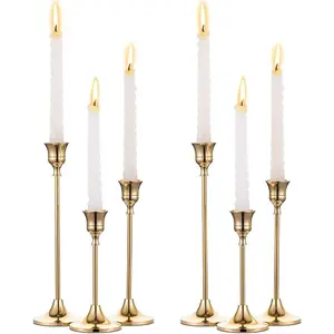 2 Sets (6 Pieces) Brass Conical Candle Holders, Vintage Modern Decorative Centerpiece, Tableware Wedding Home Gift