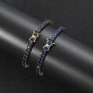Unisex 4mm Blue Full Rhinestones Single-Row Tennis Bracelet, Hip Hop Costume Jewelry, Daily Wear Accessory, Trendy Gift for Fashion Enthusiasts