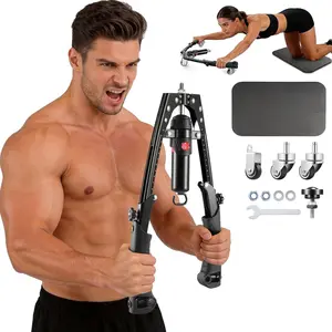 Three-In-One Hydraulic Chest Trainer, Adjustable Weight 22-440lbs, Includes Ab Wheel and Hooks, Home Gym Equipment, Arm Strength Trainer, Full Body Strength Training, Multifunctional Workout Station