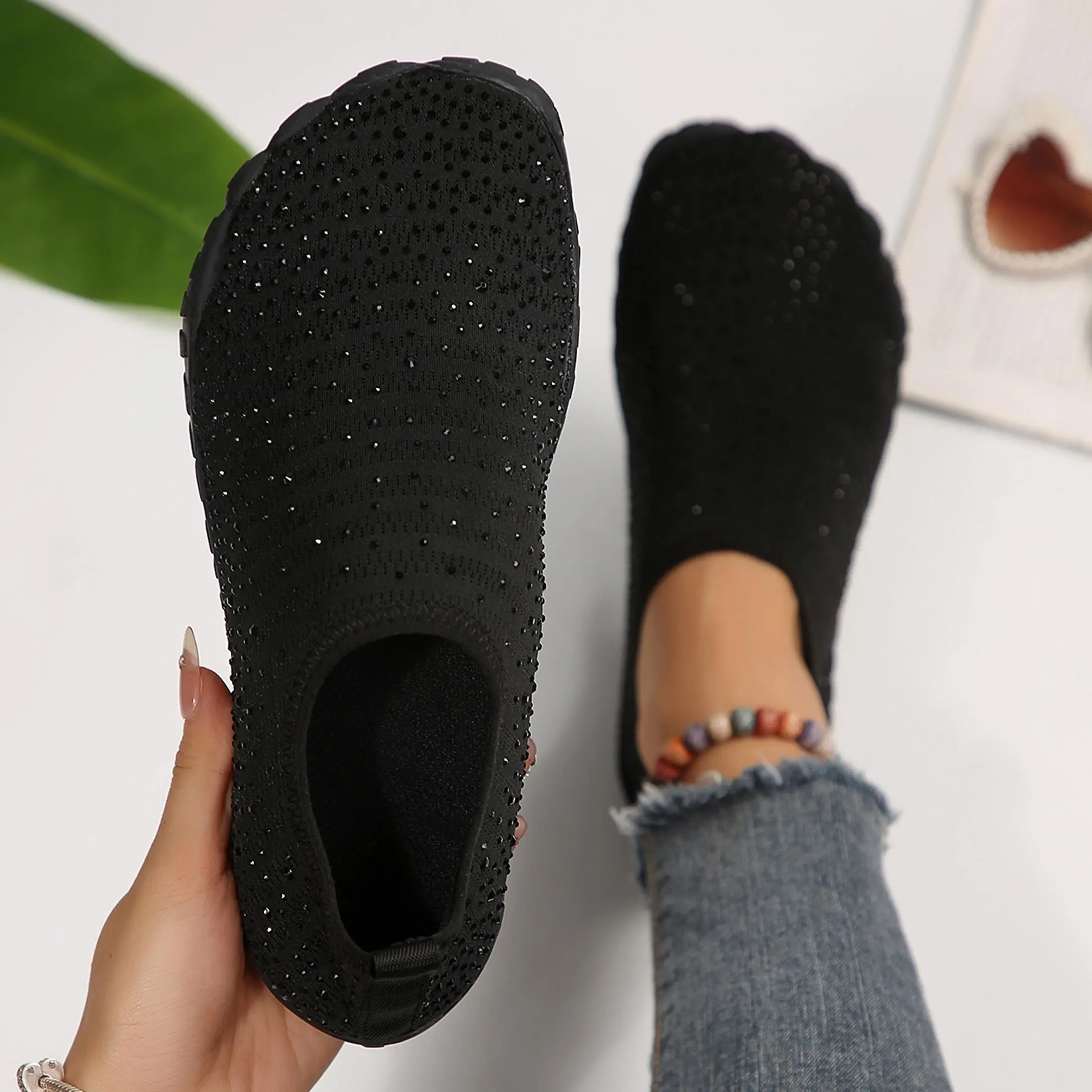 Women's Rhinestone Slipper Boots, Slip‑On Four‑Season Casual Shoes, Soft Breathable Sole, Sparkling Full Rhinestone Upper, Lightweight Flexible Fit, Multi‑Color for Indoor Outdoor Daily Wear
