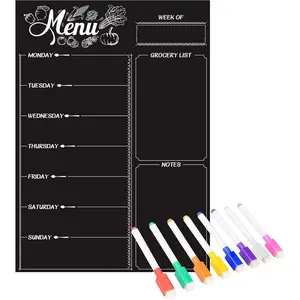 Refrigerator Chalkboard,Weekly Menu, Meal Planner, Grocery Shopping List, Dry Erase Board, for Kitchen Fridge with 8 Color  Markers (16inchx12inch)