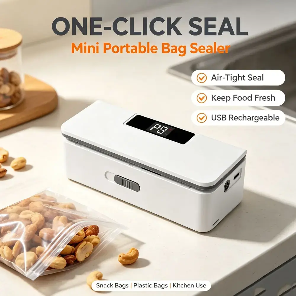 【Summer sale】Compact White Magnetic Bag Sealer, 1800mAh Rechargeable, 11cm Sealing Width, 8 Temp Settings, LED Display, Ideal for Road Trips & Camping, Home Supplies Refrigerator Magnet Accessory