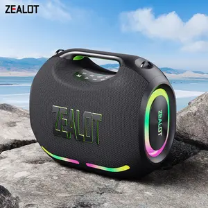 120W【ZEALOT】Portable wireless speaker , Bluetooth high fidelity sound and audio, RGB ambient light, outdoor IPX6 waterproof, 24000mAh long battery life, supports TWS pairing/USB/TF/AUX/BT smartphones. Ideal choice for family/car/party/camping/gift givin