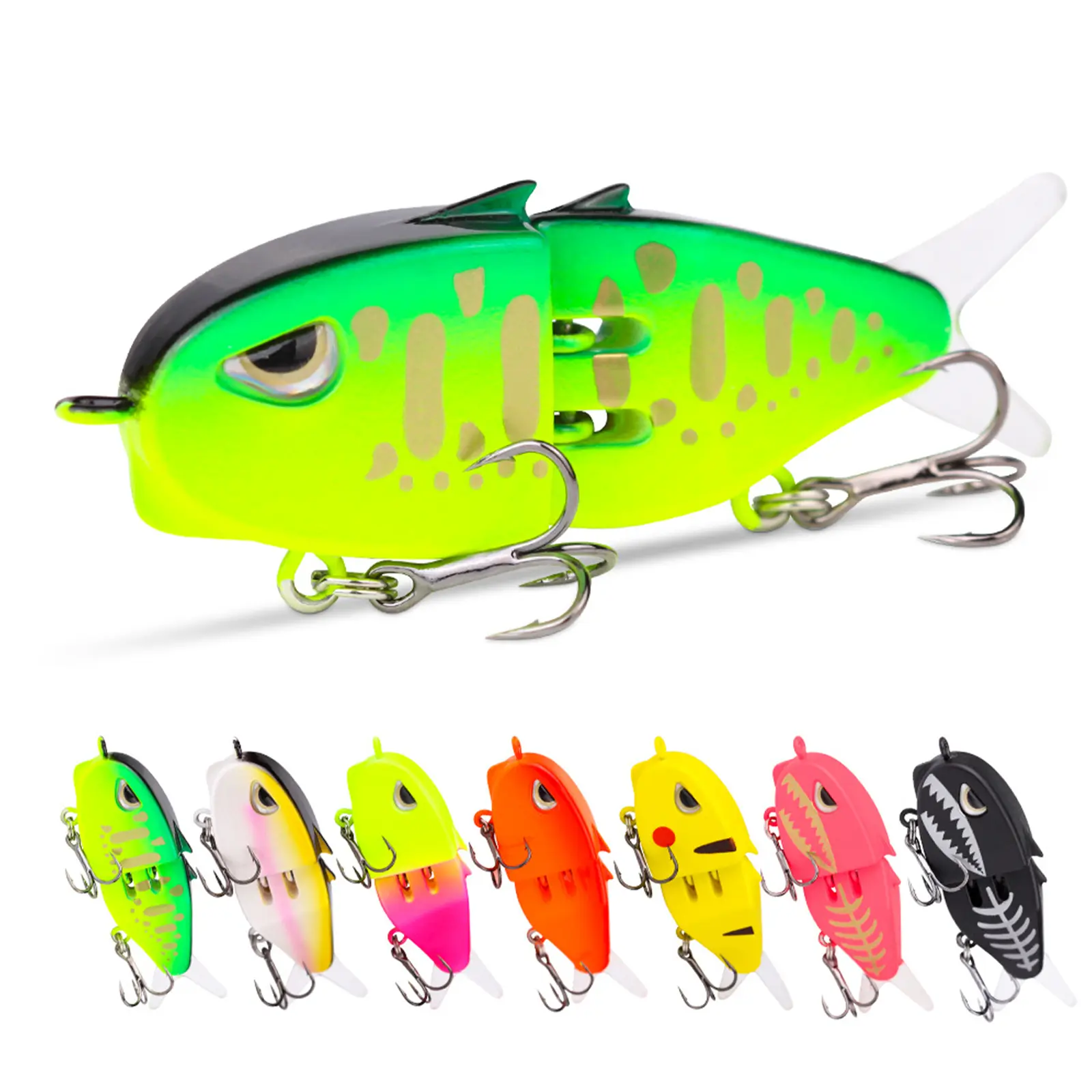7-Piece Fishing Lure Kit, 30g Multi-Jointed ABS Plastic Glide Baits with Realistic S-Shaped Action and Anti-Rust Coating Hooks for Freshwater & Saltwater, Multi-Joint Tail