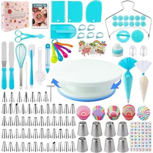 Nifogo 356pcs Cake Decorating Supplies Kit Baking Accessories with Cake Turntable Pastry Piping Bag Piping Icing Tips for Beginners