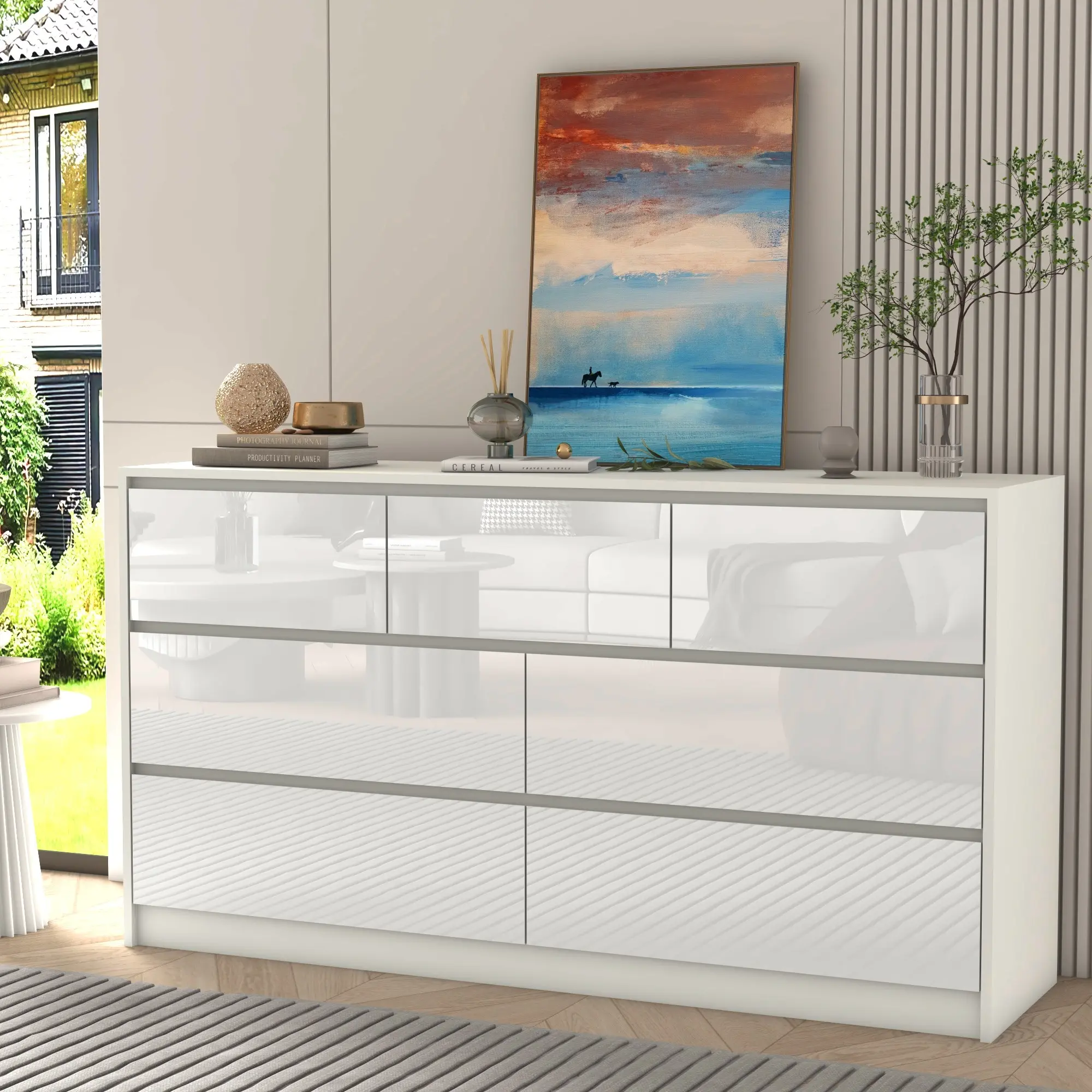 White/Black Dresser for Bedroom, Dresser Dresser with Drawers, Modern Large Wood Chest of Drawer Handle Free, Dresser for Kids Bedroom, Living Room, Entryway, Hallway