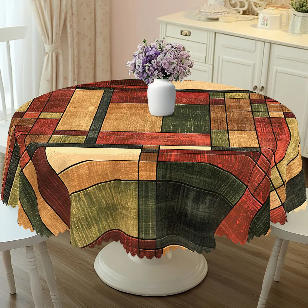 PLUMLIK Vintage Farmhouse Tablecloth, Colorful Wooden Board Pattern Rectangular Round Table Cover, Suitable for Home Kitchen Thanksgiving Day Decor, Holiday Indoor Outdoor Decoration, Autumn Village Kitchen Household Accessories, Housewarming Gift fathers