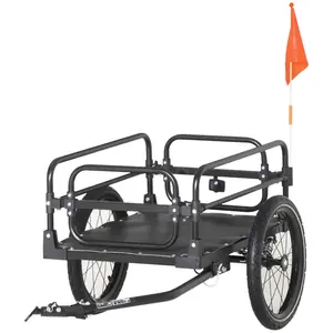 Lightweight Steel Frame Bike Trailer, 2-Wheel Foldable Bicycle Storage Carrier with Triple Safety Protection, Shock Absorption Suspension System, Red Flag, Reflector, Reflective Strips, PE Bottom (Black)