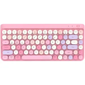 Portable  Colorful Computer Keyboards,  Mini Compact Retro Typewriter Flexible 84Keys Design Keyboard (Pink-Colorful)