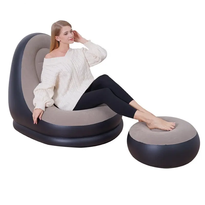 American Style Plush Inflatable Lounger with Footrest Pump, Thick Outdoor Lazy Chair, Portable Comfortable Sofa for Relaxing Camping Travel