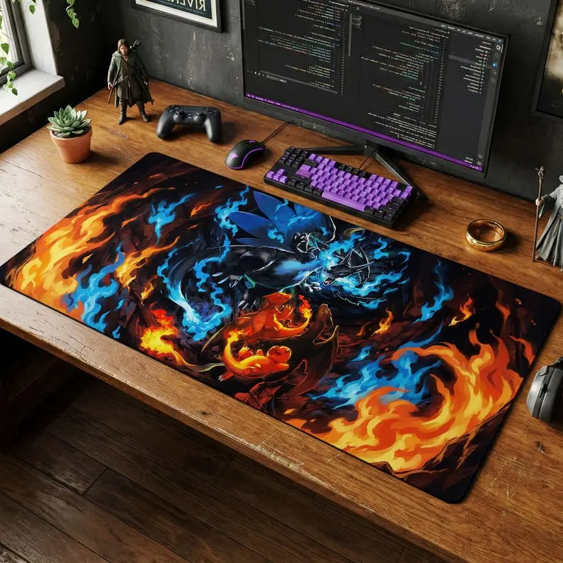 PKM Mega Cha X Playmat Evolution Mousepad Anime Desk Mat Gaming Setup