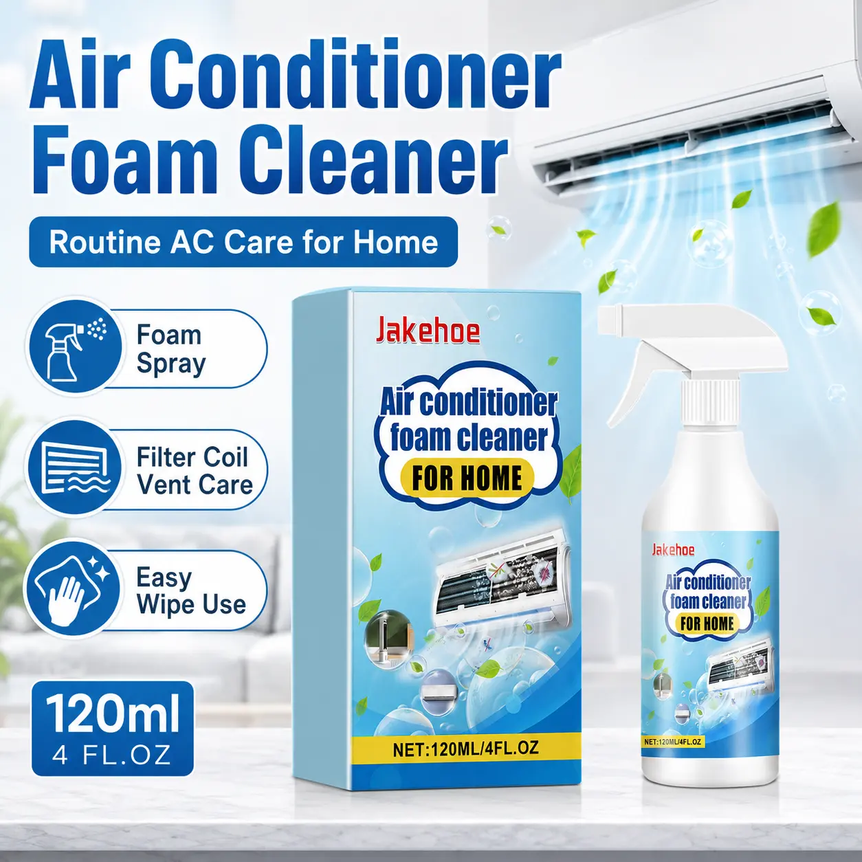 Household Air Conditioner Foam Cleaner Spray, 120ml, for Home AC Coil, Filter & Vent Surface Cleaning, Easy Wipe Care for Indoor & Outdoor Units Household items Tough Clean