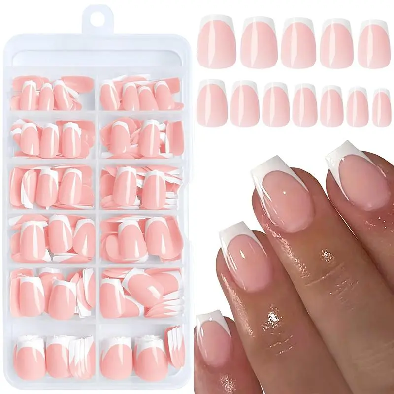French Glossy False Press on Nails, 120pcs Short Square Fake Nails for Women, Artificial Ballerina Coffin Nail Tips, Full Cover Colorblock False Nail, Nail Art Supplies, Diy Nails Art