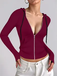 Women's Hooded Zipper Slim Fit Long Sleeve Cardigan, Fall Winter Slimming Casual Short Jacket, Perfect for Daily Outing Gym Commute