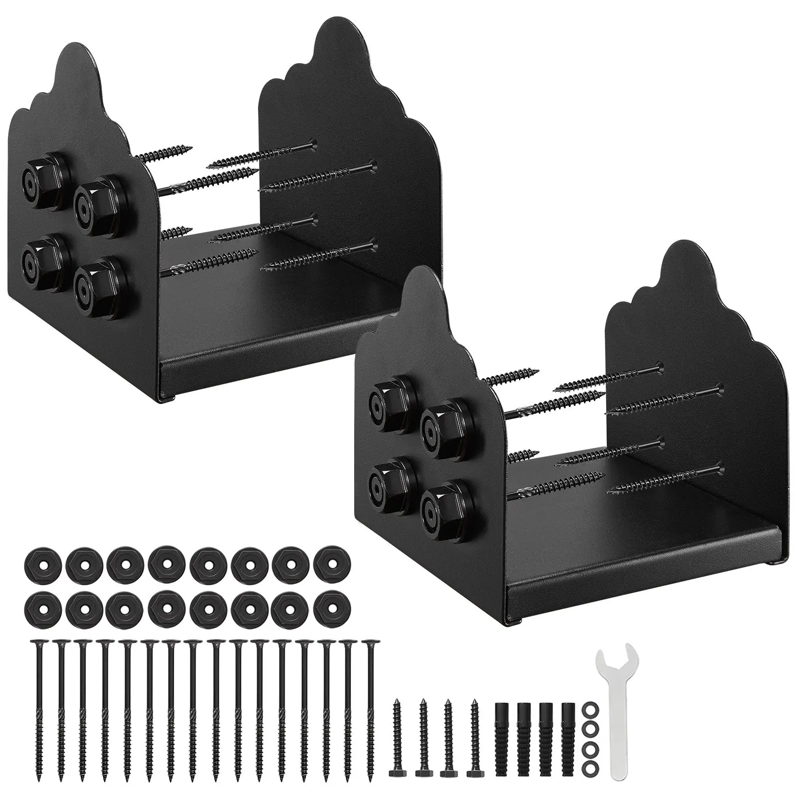 【DealsForYouDays】VEVOR 8x8 Post Base Full Kit (2 Pcs), Sturdy Bracket with 7.9x7.5 Inch/200x190 mm Inner Size, Rust-Resistant Heavy-Duty Carbon Steel Decking Wood Post Bracket for Pavilion Deck Railing Support, Black Wall Mount Hook