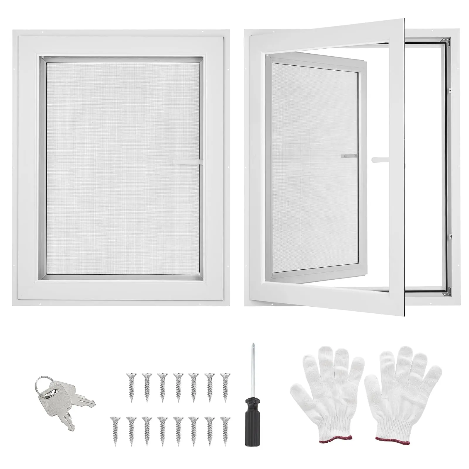GARVEE House Window 32 x 41 x 4 Inch , 4 Gear Opening Position Adjustment Roof Window, 5 Mm Reinforced Glass Casement Window with Pull Down Magnetic Mesh, Sliding Window for House