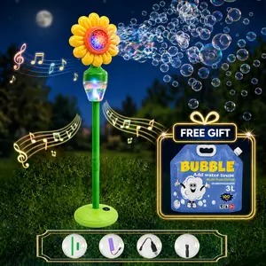 [Children's Day gifts ] New Sunflower Automatic Bubble Machine Includes Bubble Solution – Standing & Handheld 2-in-1, Adjustable Height Bubble Blower with Lights & Music, Rechargeable Outdoor Toy for Kids for Parties, Birthdays, Weddings, Easter Gift