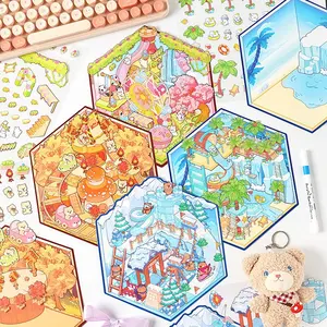 12 Pcs Large Size 3D Scene Stickers, Cute Cartoon Decorative Stickers, Perfect for Kids Room Decoration, Wall Art, Party Supplies