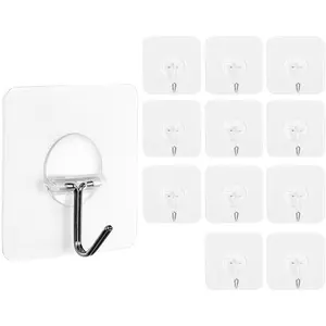 Adhesive Hooks for  Heavy Duty Transparent  Towel Coat Hooks, -Free Wall Hook for , Bathroom, Kitchen, Office, 12Packs