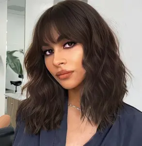 H M D Synthetic Full Machine Bob Curly Wig, Short Black Wig with Bangs, Heat Resistant Fiber, Natural-Looking Women's Fashion Accessory Hairpiece [Flash Sale]