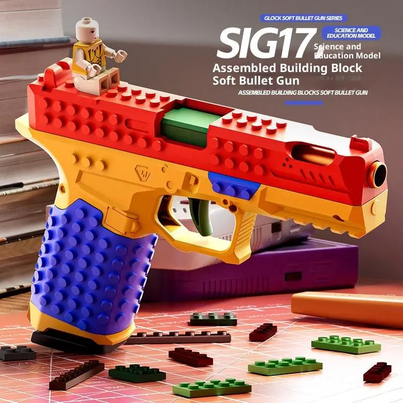 Tactical DIY Building Block Handle Set,Funny DlY Building Blocks Kit,Creative Brick-Compatible Assembly Model with Foam Darts, with Display Stand for Adults & Teens 13+,(Non-Functional Weapon Model)