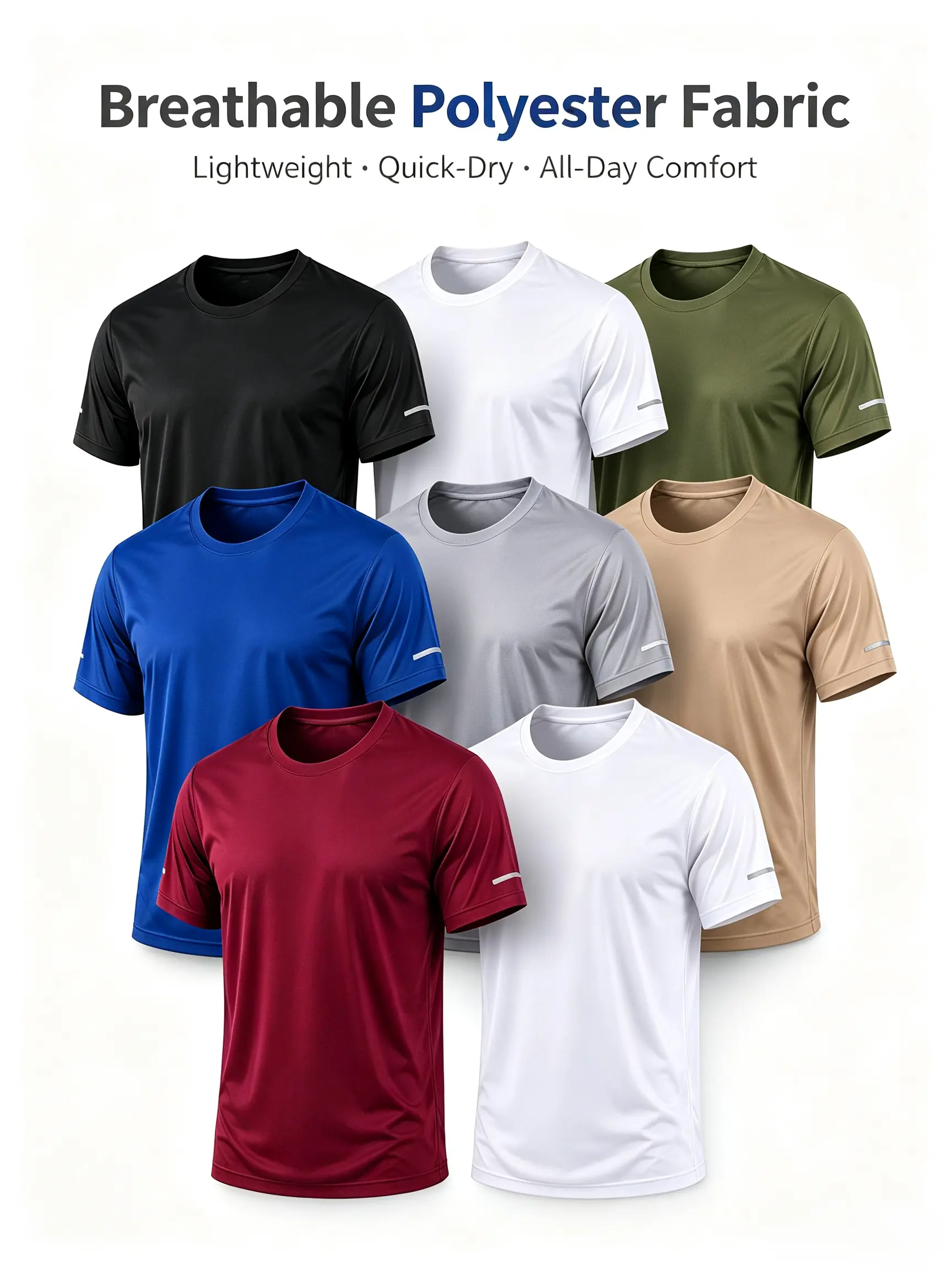 Men's 8-Pack Quick Dry Short Sleeve Crew Neck T-Shirts - Moisture Wicking, Breathable, Lightweight Mesh Polyester Activewear Tee, Casual Athletic Apparel, Fitness T Shirt for Gym, Daily Wear, S-3XL Multi Colors Everyday Athletic Tee Athleisure Tee