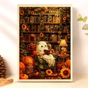 Halloween-Themed 5D Diamond Painting Kit, 11.8x15.8in, Full Round Drill with Tools, Canvas Art for Beginners, Frameless Mosaic Wall Decor