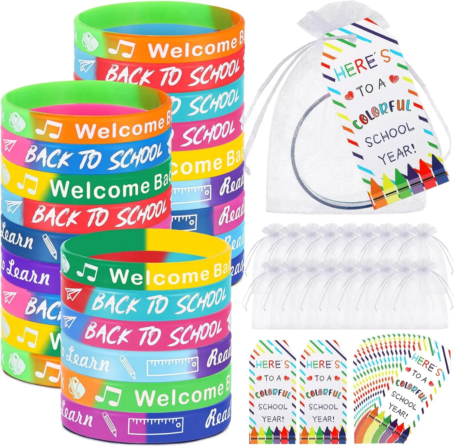 24/40 Pack Back to School Silicone Wristbands for Students, Motivational Bracelet Welcome Gift for Kids, First Day of School Welcome Gifts, Classroom Prizes, Non-Candy Party Favors, 100th Day of School Rewards & Goodie Bag Fillers for Classmates