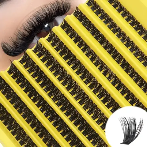 [Everyday Glam] Luxurious Mixed Length (8-16m) DD Curl Cluster Lashes - 0.07mm Thick, Natural Look Russian Volume, Ultra-Fine Stem, Beginner-Friendly & Reusable, Fluffy & Voluminous for Dramatic Eye Enhancement