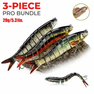 RidgeRogue 8-Segment Easy Catch Sinking Lures with Realistic 3D Eyes - Wiggling, Vibrating, Rattling - 5.3-Inch Jointed Swimbaits for Bass, Trout, Pike & Musky