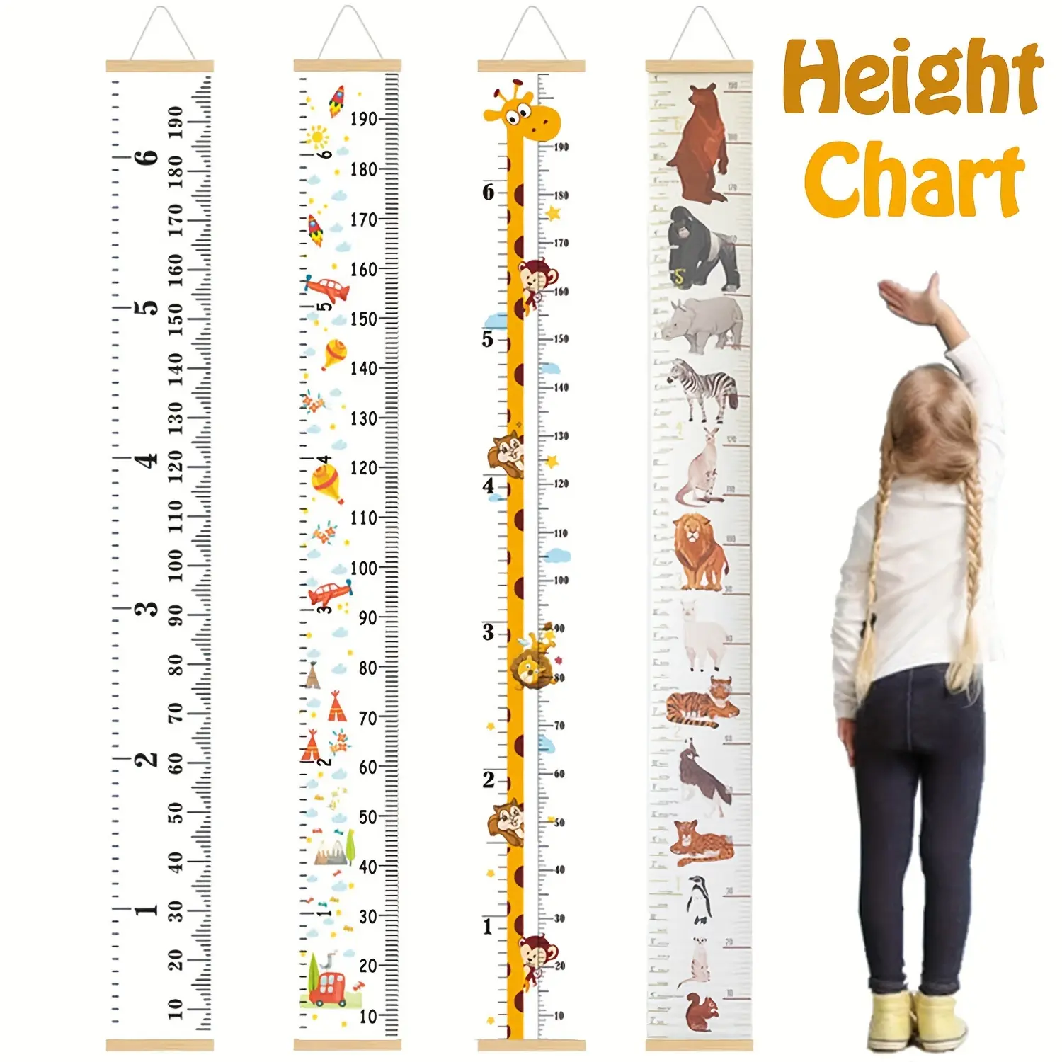 Children's height measurement wall stickers, growth chart with wooden frame and removable fabric canvas, suitable for boys and girls room decoration, perfect for Thanksgiving